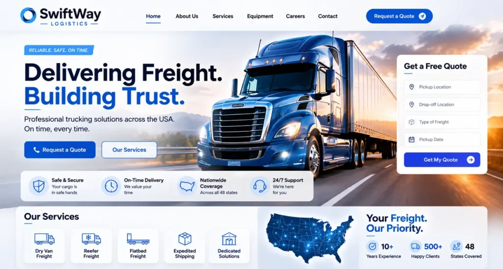 professional trucking company homepage example